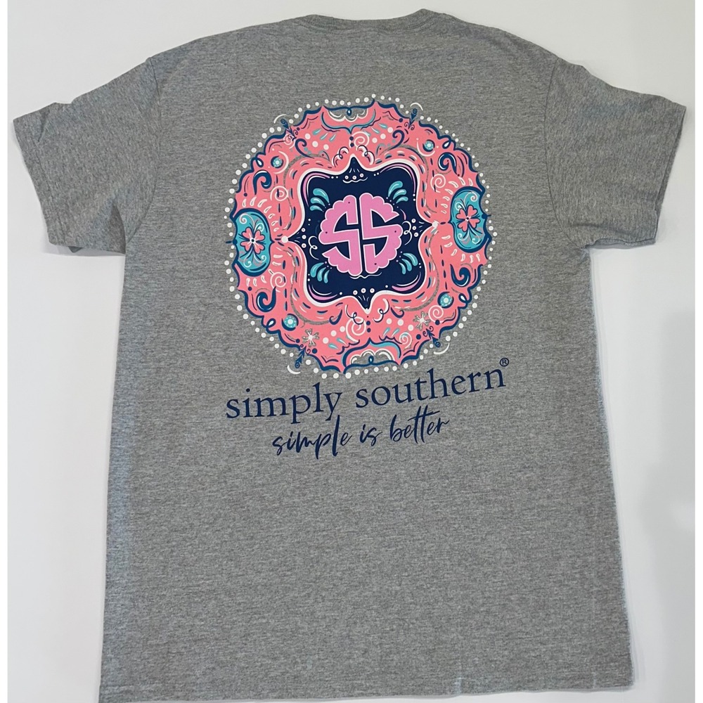 Simply Southern Gray Mandala Graphic T-Shirt Short Sleeve Simple Is Better M